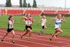 Girls under-11s 100 metres at the Gateshead Tartan Games Open.